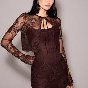 Larra House of CB bitter chocolate lace corset midi dress & bolero